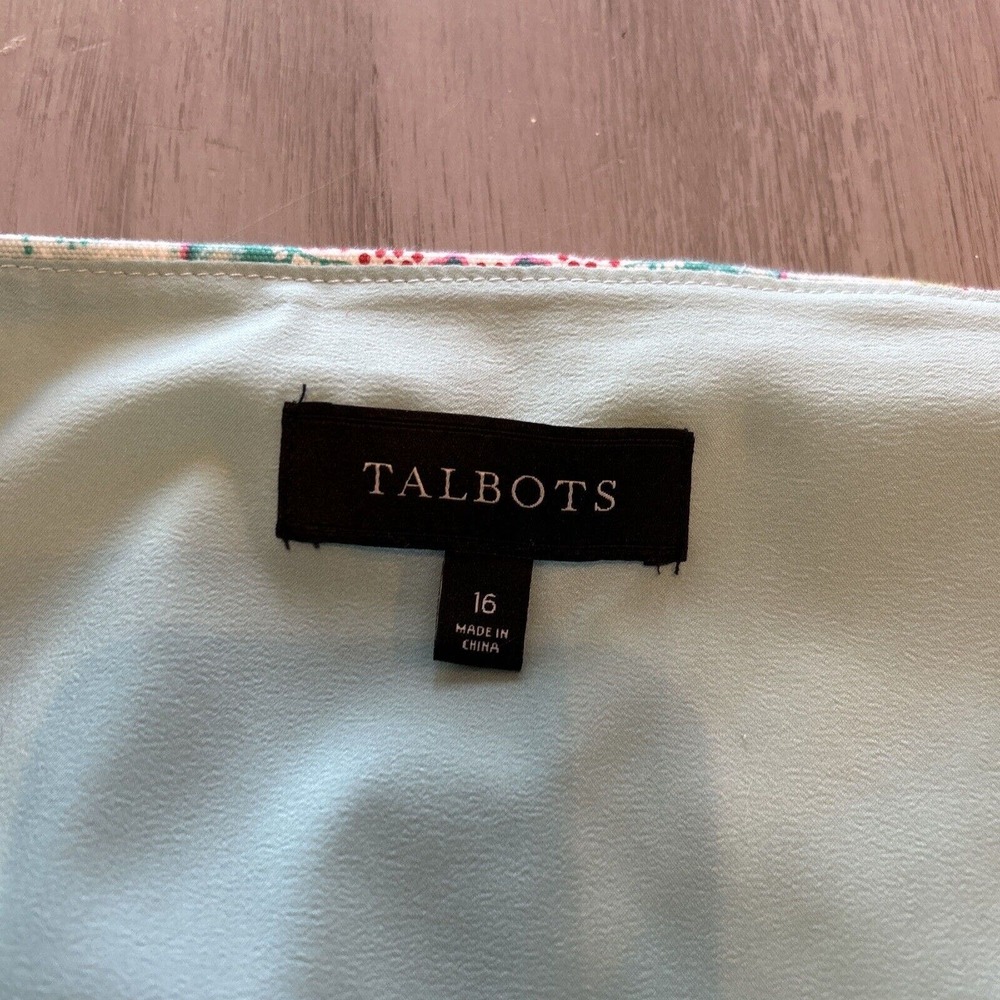 Talbots Aqua Blue Pink Yellow Persian Paisley Print Skirt Sz 16 Cotton Side Zip - Picture 7 of 9